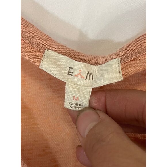 e & m 3/4 sleeve shirt sheer v-neck button up high low peach medium READ - Picture 5 of 8